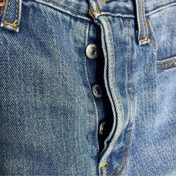 Levi's Raw Hem Button Fly Straight Leg Jeans Size 27 White Oak Cone Denim - Picture 6 of 10
